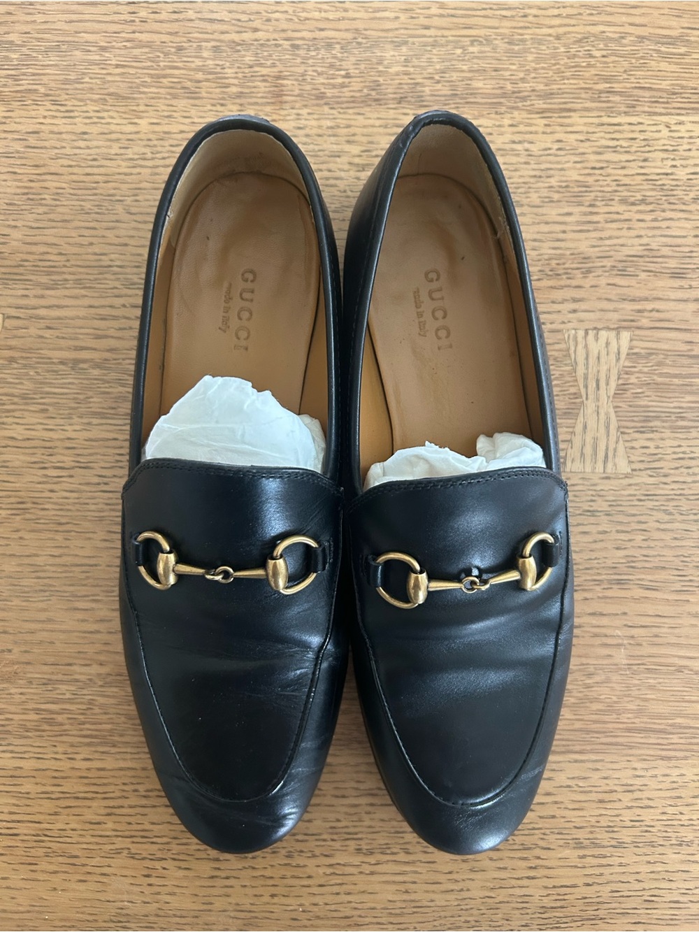 Gucci Black Leather Horsebit Loafers with Gold Hardware